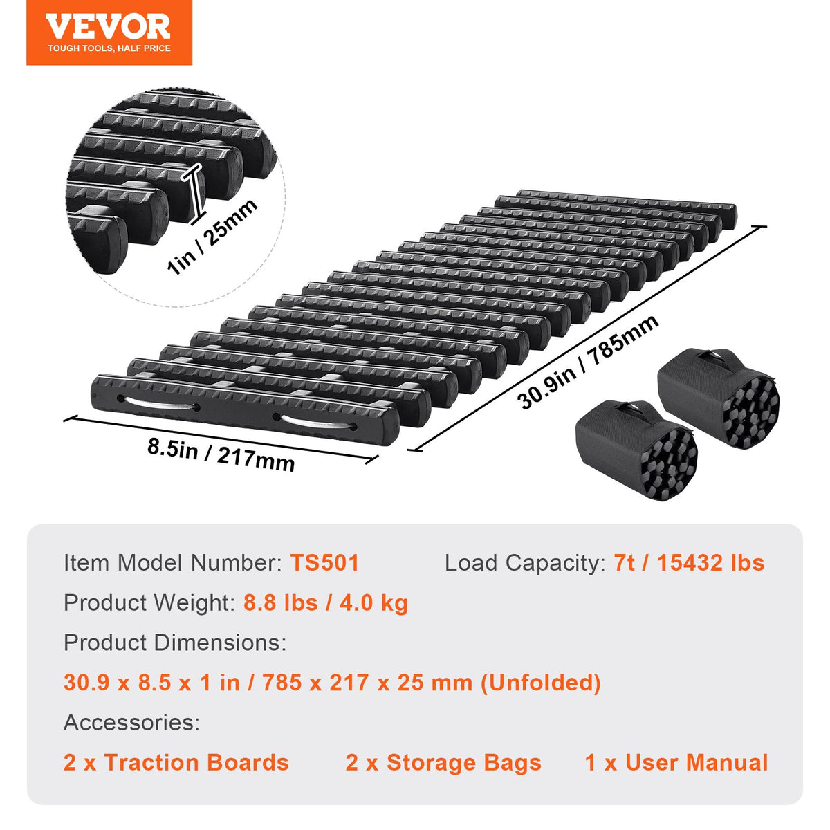 7 tons dragbrädor med TPR-material, bärgningsbrädor för terrängfordon/bilar/pickuper/SUV/husbilar, par däckdragningsmattor på snö, sand, lera och lös terräng, förvaringsväskor, korta, svarta