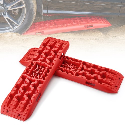 10 tons dragbrädor med PP-material, bärgningsbrädor för terrängfordon/bilar/pickuper/SUV/husbilar, par däckdragningsmattor på snö, sand, lera och lös terräng, förvaringsväska, lång, röd