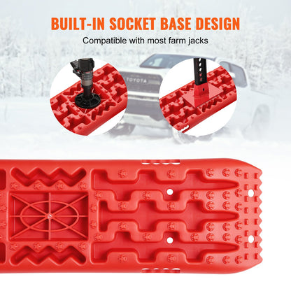 10 tons dragbrädor med PP-material, bärgningsbrädor för terrängfordon/bilar/pickuper/SUV/husbilar, par däckdragningsmattor på snö, sand, lera och lös terräng, förvaringsväska, lång, röd