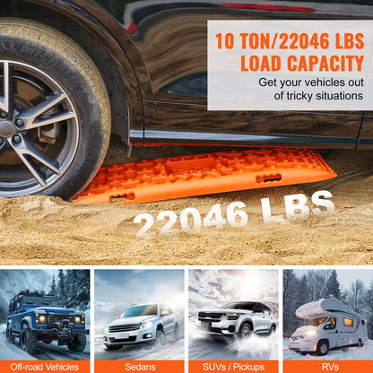 10 tons dragbrädor med PP-material, bärgningsbrädor för terrängfordon/bilar/pickuper/SUV/husbilar, par däckdragningsmattor på snö, sand, lera och lös terräng, förvaringsväska, lång, orange