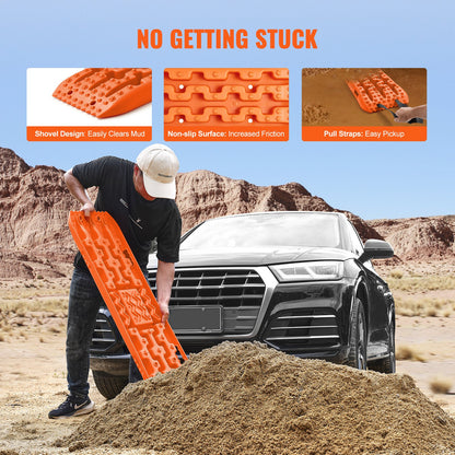 10 tons dragbrädor med PP-material, bärgningsbrädor för terrängfordon/bilar/pickuper/SUV/husbilar, par däckdragningsmattor på snö, sand, lera och lös terräng, förvaringsväska, lång, orange
