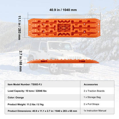 10 tons dragbrädor med PP-material, bärgningsbrädor för terrängfordon/bilar/pickuper/SUV/husbilar, par däckdragningsmattor på snö, sand, lera och lös terräng, förvaringsväska, lång, orange