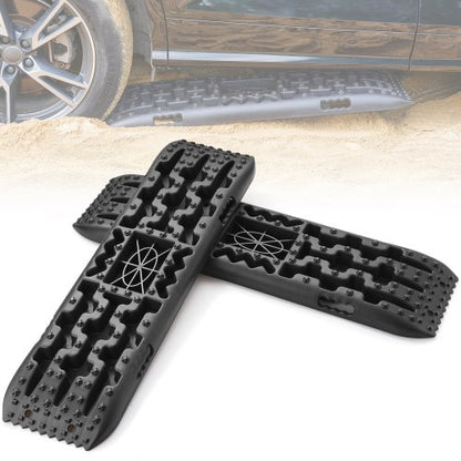 10 tons dragbrädor med PP-material, bärgningsbrädor för terrängfordon/bilar/pickuper/SUV/husbilar, par däckdragningsmattor på snö, sand, lera och lös terräng, förvaringsväska, lång, svart