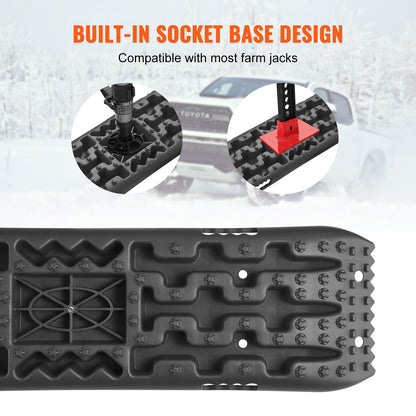 10 tons dragbrädor med PP-material, bärgningsbrädor för terrängfordon/bilar/pickuper/SUV/husbilar, par däckdragningsmattor på snö, sand, lera och lös terräng, förvaringsväska, lång, svart