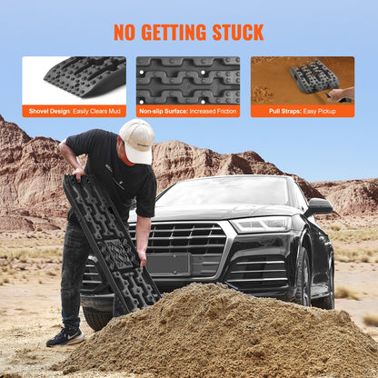 10 tons dragbrädor med PP-material, bärgningsbrädor för terrängfordon/bilar/pickuper/SUV/husbilar, par däckdragningsmattor på snö, sand, lera och lös terräng, förvaringsväska, lång, svart
