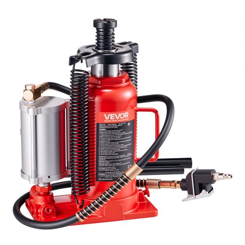 Air Hydraulic Bottle Jack, 20 Ton Load Capacity, 260-495 mm Lifting Range, Pneumatic/Manual Heavy Duty Welded Bottle Jack with Pump for Car, Pickup, Truck, RV, SUV, Auto Repair, House Lift, Red