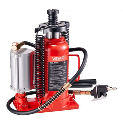 Air Hydraulic Bottle Jack, 20 Ton Load Capacity, 260-495 mm Lifting Range, Pneumatic/Manual Heavy Duty Welded Bottle Jack with Pump for Car, Pickup, Truck, RV, SUV, Auto Repair, House Lift, Red