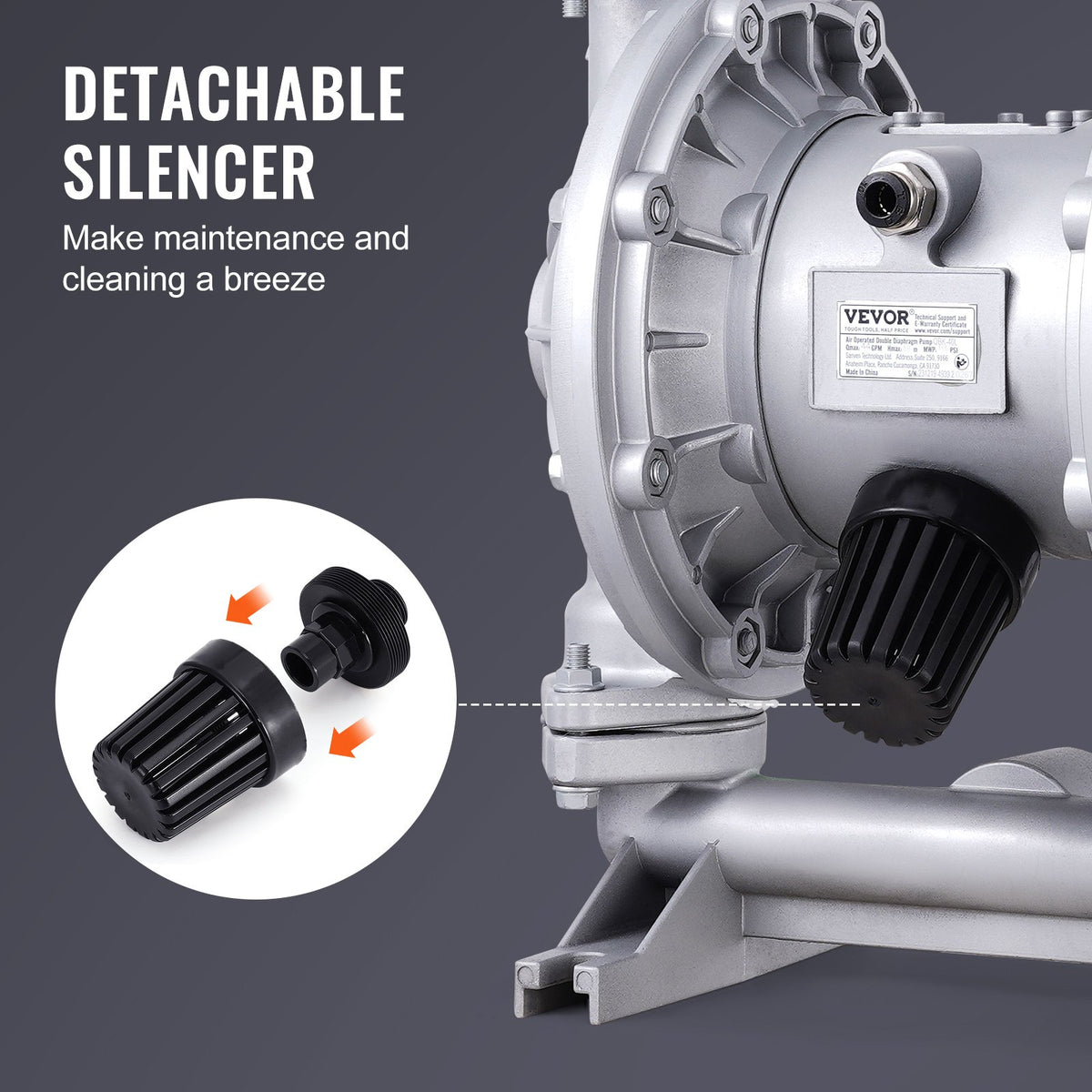 Luftdriven dubbelmembranpump, 44 GPM, max 115 PSI luft- och spilloljepneumatisk överföringspump med 2 extra membran, 3,8 cm inlopp och utlopp Membranpump i aluminiumlegering för diesel, fett och olja