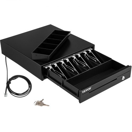 Cash Register Drawer, 33 cm 12 V, for POS System with 4 Bill 5 Coin Cash Tray, Removable Coin Compartment & 2 Keys Included, RJ11/RJ12 Cable for Supermarket, Bar, Coffee Shop, Restaurant