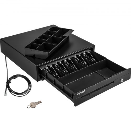 Kassaregisterlåda, 40,6 cm 12 V, för POS-system med kassafack för 5 sedlar och 8 mynt, avtagbart myntfack och 2 nycklar ingår, RJ11/RJ12-kabel för stormarknad, bar, kafé, restaurang