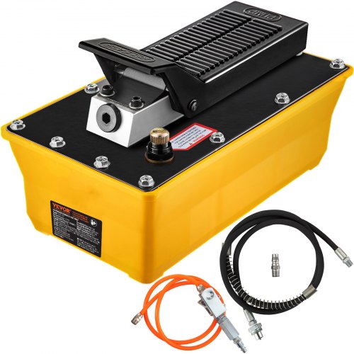 Lufthydraulisk pump, hydraulisk fotpump 10 000 PSI, fotmanövrerad luft-/hydraulpump med behållare på 1,89 liter, med slang och sprutpistol för tung maskinutrustning, bilreparationer, bilramsmaskiner