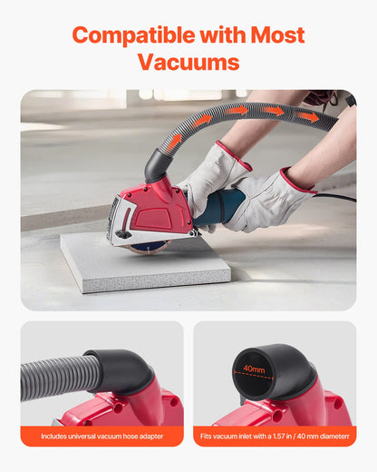 Cutting Dust Shroud for Angle Grinders, Universal 4-5 in Angle Grinder Dust Shroud with 6 Clamping Washers, Adjustable Cutting Depth, Connect to Vacuum Cleaner, for Wood Concrete Wall Stone