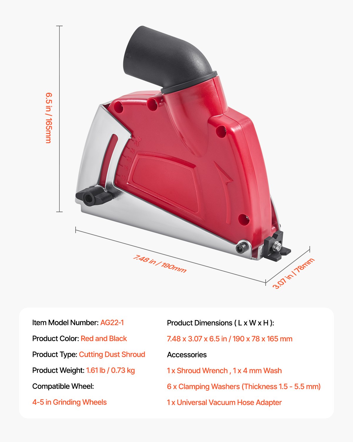 Cutting Dust Shroud for Angle Grinders, Universal 4-5 in Angle Grinder Dust Shroud with 6 Clamping Washers, Adjustable Cutting Depth, Connect to Vacuum Cleaner, for Wood Concrete Wall Stone