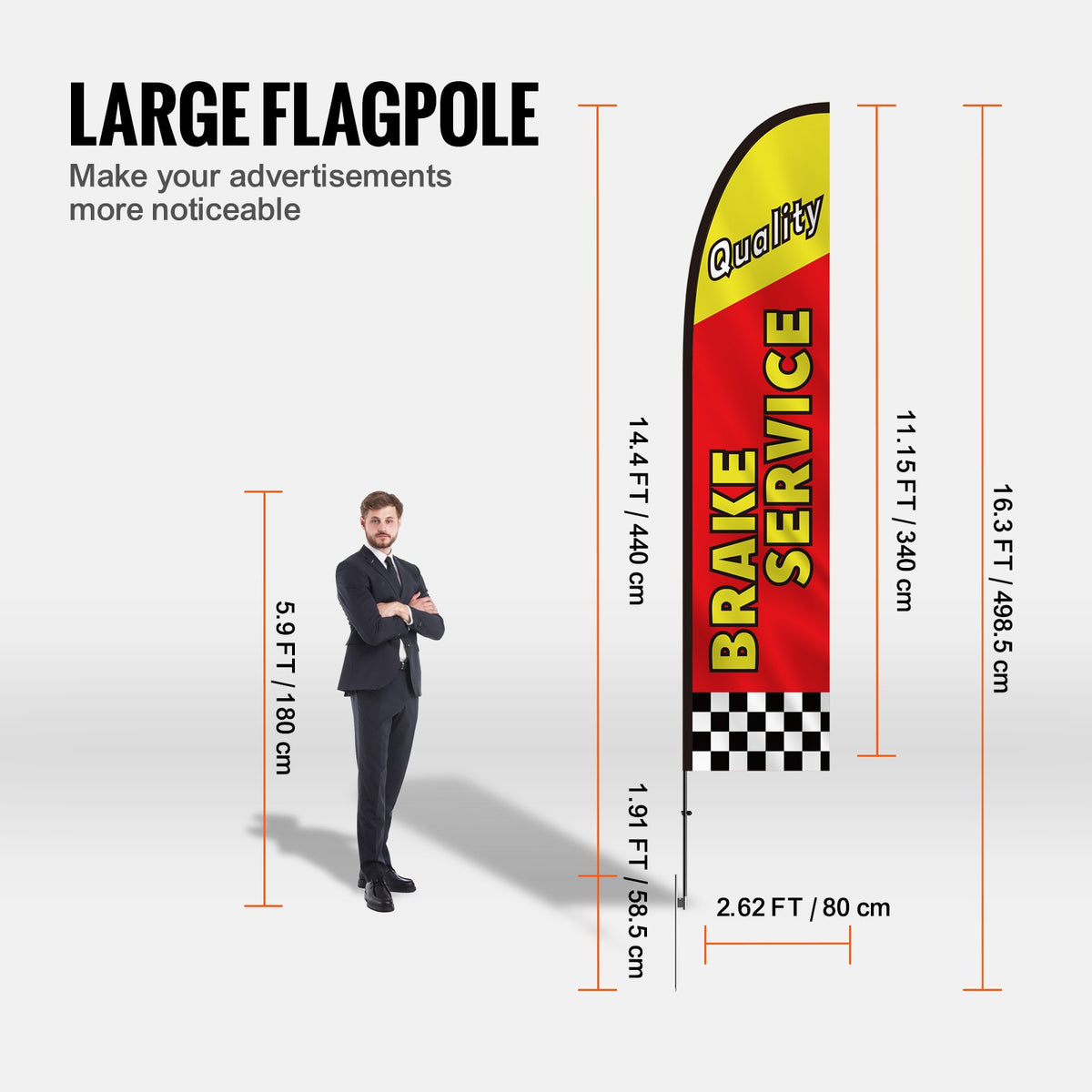 Fjäderflagga med stång för bilreparationer, reklamflaggor för företag utomhus, inkluderar 4 bannerflaggor, 4 stänger, 4 markpinnar, swooperflaggor för företag 16,3 fot