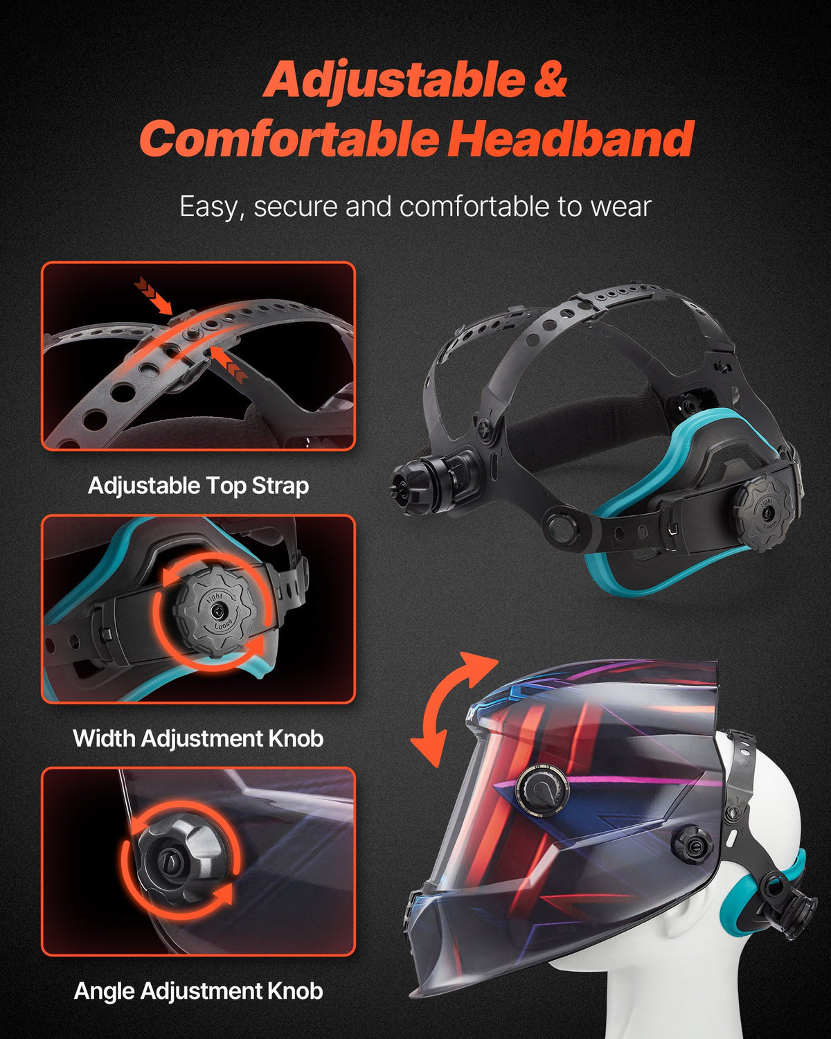 Svetshjälm med automatisk nedbländning, True Color, 100 x 80 mm svetshuva, soldriven, svetsmask med 4 ljusbågssensorer, bred skugga 4/5-9/9-13 för TIG MIG ARC-svetsning, skärning och slipning - METIS-serien