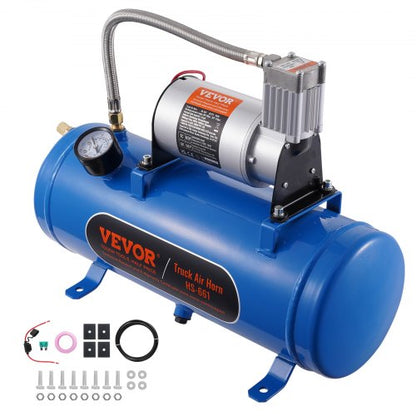 12V luftkompressor med tank 1,6 gallon/6 l, tåghornsluftkompressor, 120 psi arbetstryck inbyggt luftkompressorsystem för tåghorn, uppblåsning av däck, luftmadrasser