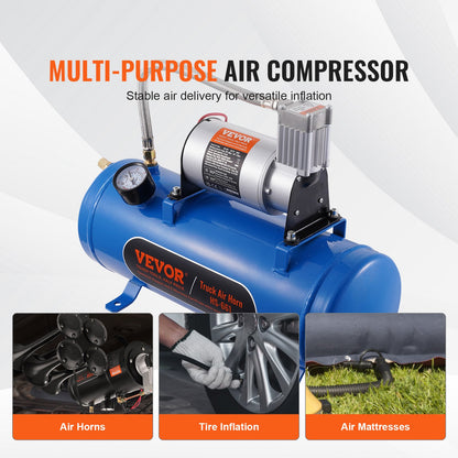 12V luftkompressor med tank 1,6 gallon/6 l, tåghornsluftkompressor, 120 psi arbetstryck inbyggt luftkompressorsystem för tåghorn, uppblåsning av däck, luftmadrasser