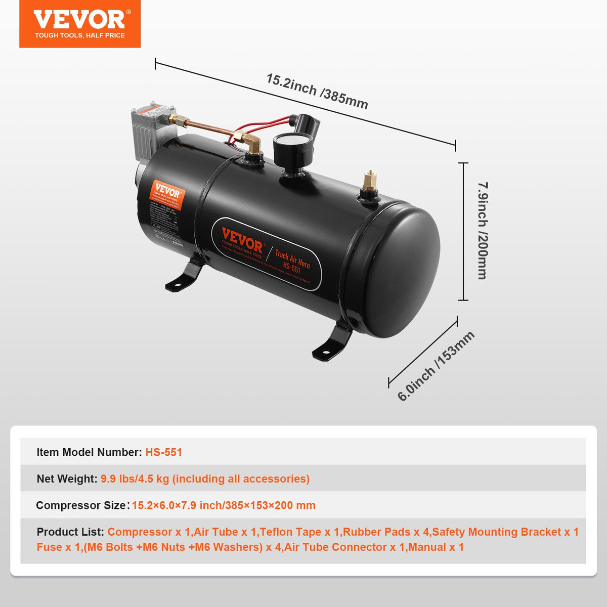 12V luftkompressor med tank 0,8 gallon/3 l, tåghornsluftkompressor, 120 psi arbetstryck inbyggt luftkompressorsystem för tåghorn, uppblåsning av däck, luftmadrasser