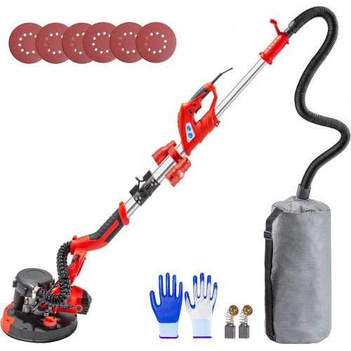 Electric Drywall Sander 750W Drywall Sander Foldable Sheetrock Sander with Telescope Handle Electric Sander Variable Speed 800-1750RPM Wall Sander with LED Lights and Vacuum Bag, 6 Sand Pads