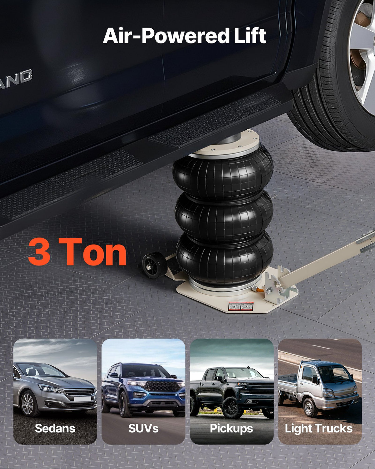 Air Jack, 3 Ton Triple Bag Air Jack, Airbag with Six Steel Pipes, Lift Up to 450 mm, 1-6 s Fast Lifting Pneumatic with Adjustable Long Handle & Rubber Pad for Cars, SUVs, Pickup Trucks Repair