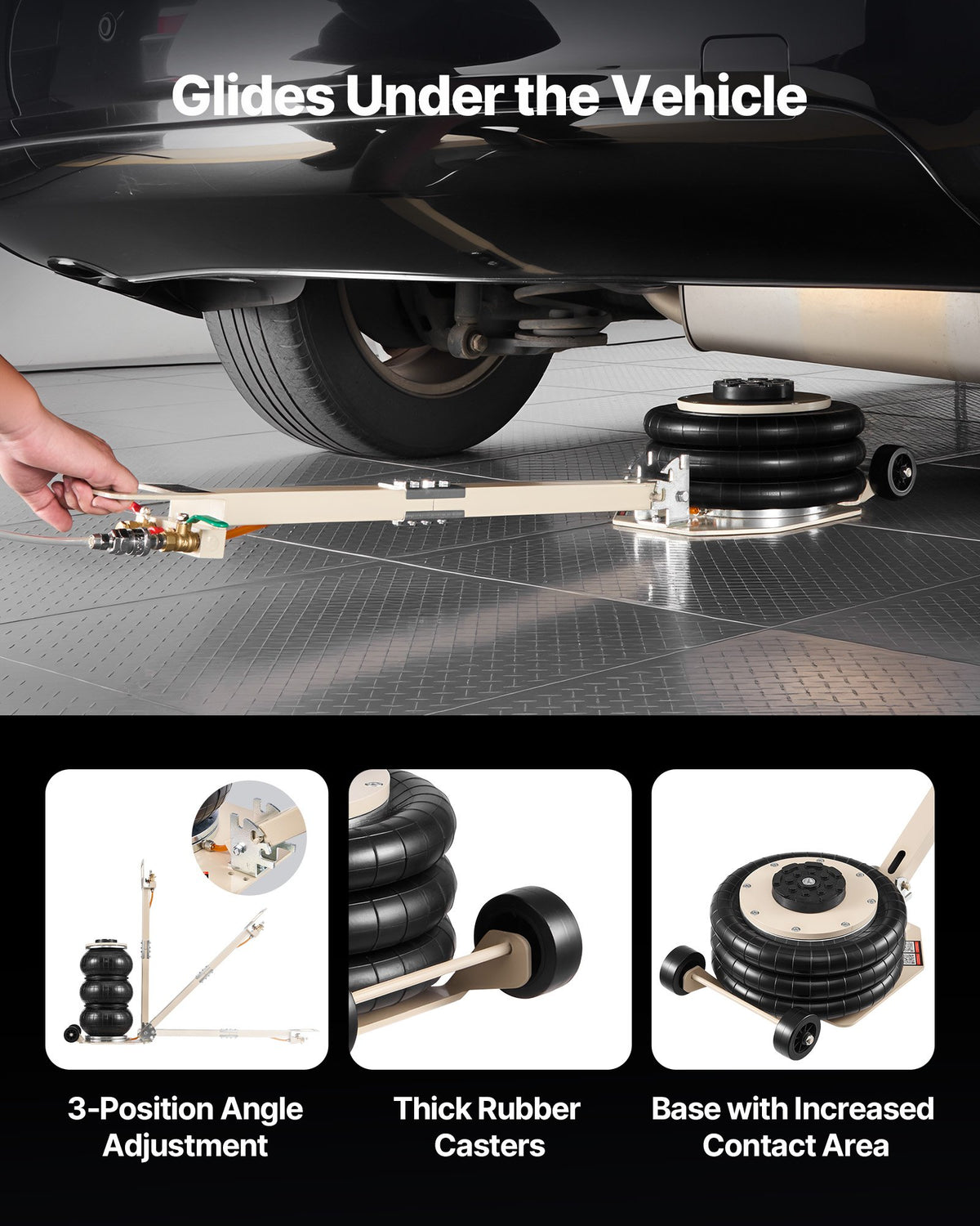Air Jack, 3 Ton Triple Bag Air Jack, Airbag with Six Steel Pipes, Lift Up to 450 mm, 1-6 s Fast Lifting Pneumatic with Adjustable Long Handle & Rubber Pad for Cars, SUVs, Pickup Trucks Repair