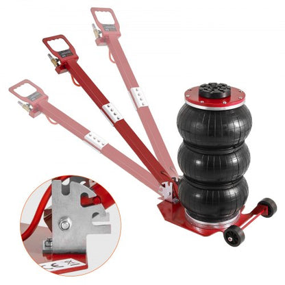 Air Jack, 3 Ton/3000 kg Triple Bag Air Jack, Airbag Jack with Six Steel Pipes, Lift up to 44.9 cm, 3-5 s Fast Lifting Pneumatic Jack, with Adjustable Long Handle for Cars, Garages, Repair (Red)