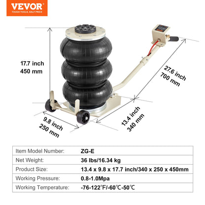 Triple Bag Air Jack 3 Ton/6600 lbs Pneumatic Jack for Car SUV Lifting