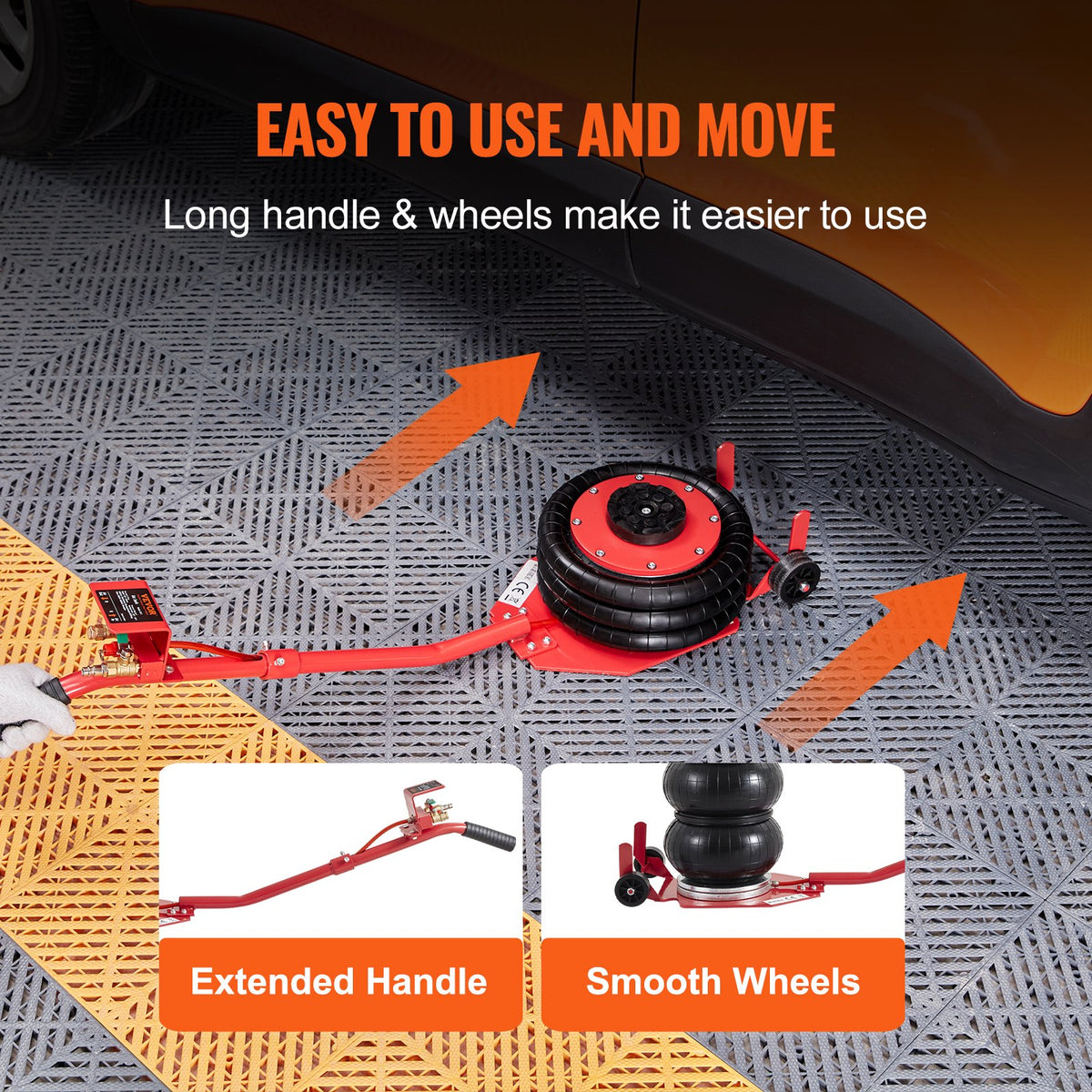 Air Jack, 3 Ton/6600 lbs Triple Bag Air Jack, Airbag Jack with Six Steel Pipes, Lift up to 17.7 inch/450 mm, 3-5 s Fast Lifting Pneumatic Jack, with Long Handles for Cars, Garages, Repair, (Red)