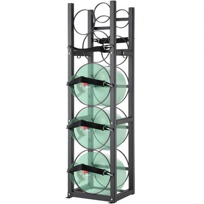 Kylmedelstankarställ, med 3 x 13,6 kg och 3 andra små flasktankar, Cylindertankställ 30,8 x 30,8 x 120 cm, Kylmedelstankarställ och hållare för freon, gaser, syre, kväve