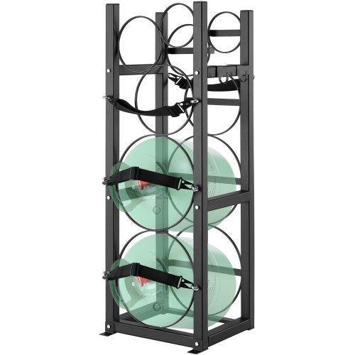 Kylmedelstankarställ, med 2 x 13,6 kg och 3 andra små flasktankar, Cylindertankställ 30,8 x 30,8 x 120 cm, Kylmedelstankarställ och hållare för freon, gaser, syre, kväve