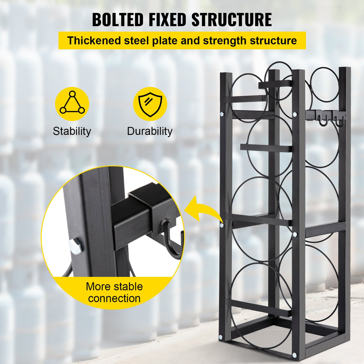 Kylmedelstankra med 2x30lb och andra 3 utrymmesbesparande cylindertankställ 35x13x14-tums kylmedelstankrar Gasflaskställ och hållare för gas-, syre- och kvävelagring