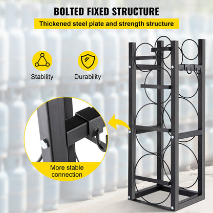 Kylmedelstankra med 2x30lb och andra 3 utrymmesbesparande cylindertankställ 35x13x14-tums kylmedelstankrar Gasflaskställ och hållare för gas-, syre- och kvävelagring