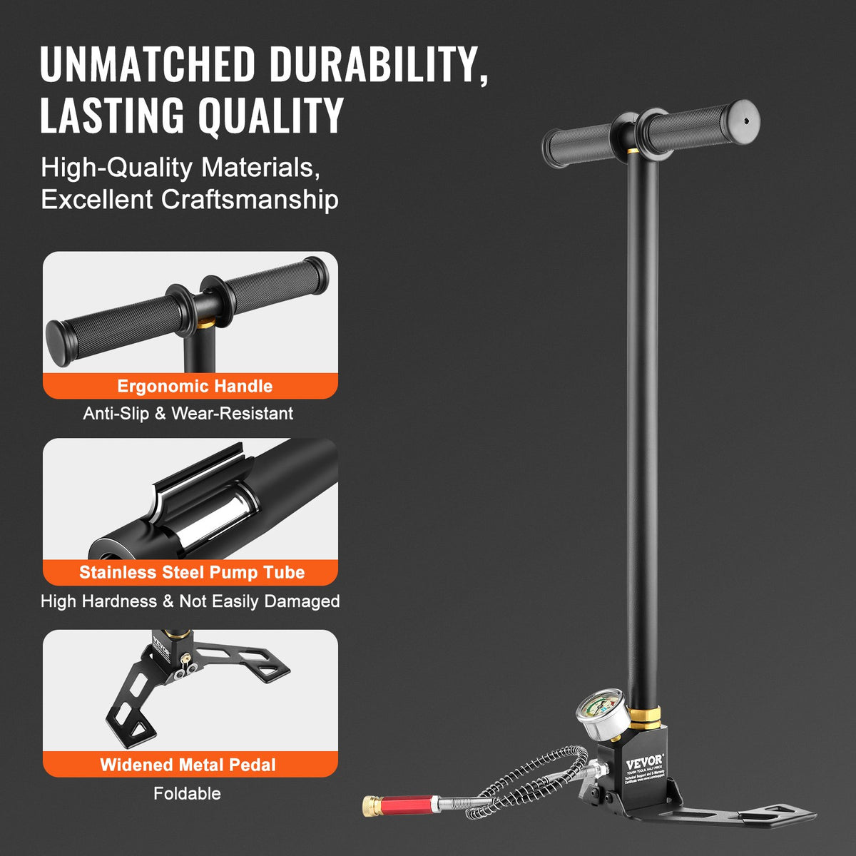 PCP handpump, 3-stegs, 30 MPa 4500 PSI högtryckspump för PCP-luftgevär med olje- och fuktfiltertrycksmätare, rostfritt stål för luftgevär, dykflaska, paintballfyllning, däck