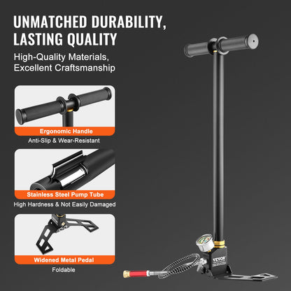 PCP handpump, 3-stegs, 30 MPa 4500 PSI högtryckspump för PCP-luftgevär med olje- och fuktfiltertrycksmätare, rostfritt stål för luftgevär, dykflaska, paintballfyllning, däck