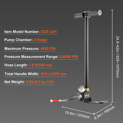 PCP handpump, 3-stegs, 30 MPa 4500 PSI högtryckspump för PCP-luftgevär med olje- och fuktfiltertrycksmätare, rostfritt stål för luftgevär, dykflaska, paintballfyllning, däck