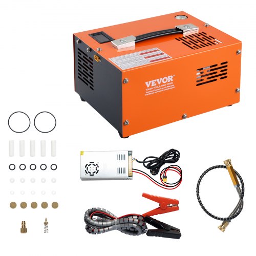 PCP-luftkompressor, 4500PSI/30Mpa bärbar PCP-luftgevärskompressor med extern omvandlare, DC12V, AC230V | Olje- och vattenfri | Manuellt avstängd luftgevärs-, paintball- och dykflaskkompressorpump