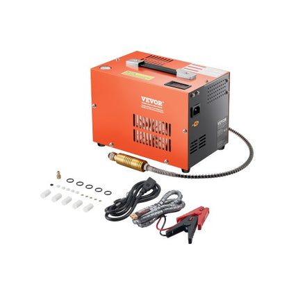 PCP-luftkompressor, 4500PSI/30Mpa bärbar PCP-luftgevärskompressor med inbyggd omvandlare och fläktkylsystem, DC12V/AC230V manuellt stoppluftgevärs-, paintball- och dykflaskkompressorpump