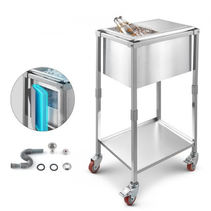 Rullande kylboxvagn, 20"L x 14"B x 38"H (510 x 360 x 970 mm) kylbox i rostfritt stål på hjul, 28L stående kylvagn för utomhusbruk med hyllplan, för uteplats, bakgård, festbar