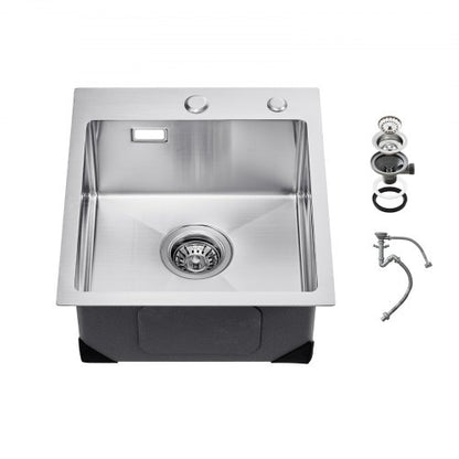 40cm Kitchen Sink Workstation, 304 Stainless Steel Top Mount Sinks, Drop-In Single Bowl Farmhouse Basin with Accessories, Household Dishwasher Sinks for RV, Prep Kitchen, Laundry Room, Bar