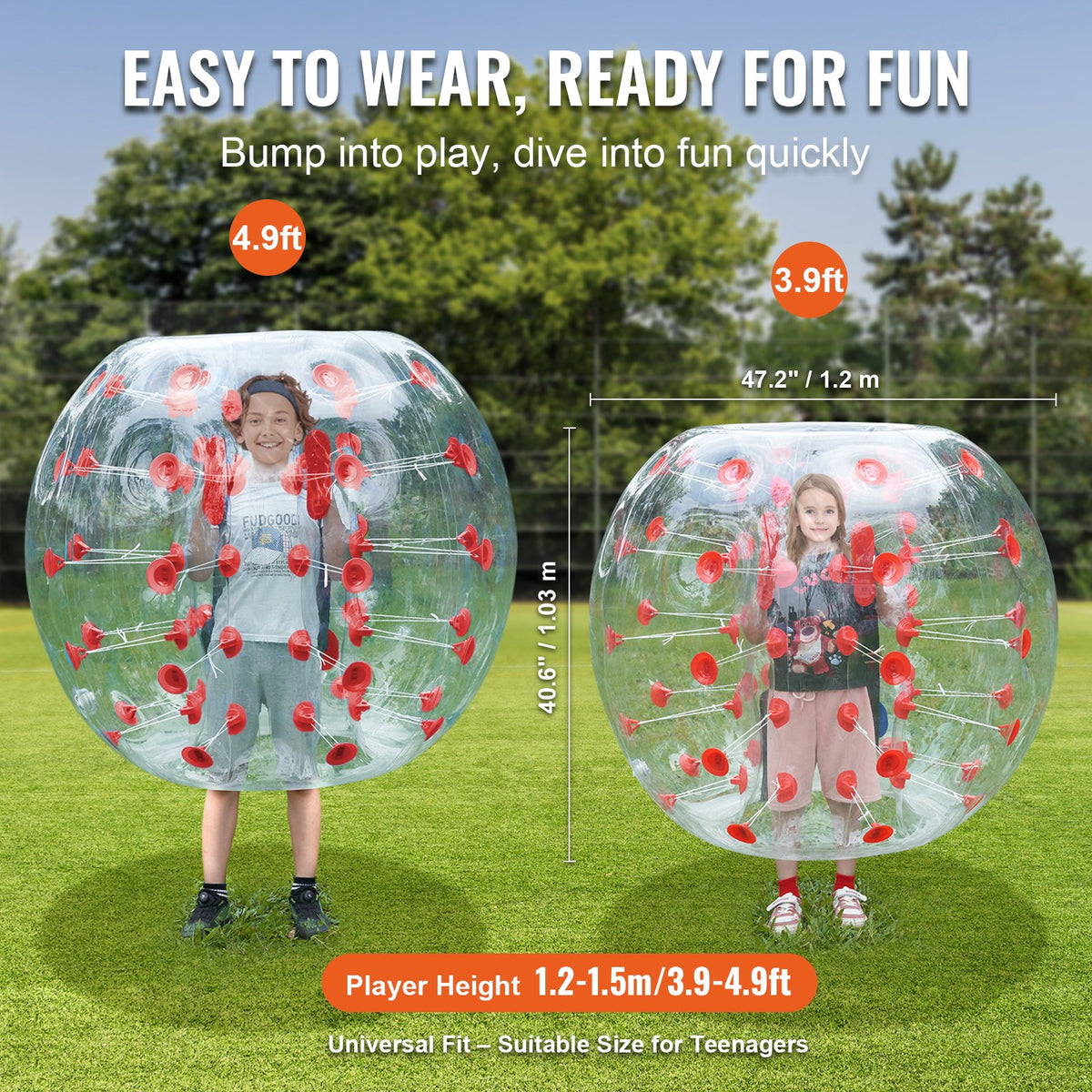 Uppblåsbar Bumper Ball 1-pack, 4FT/1.2M Body Sumo Zorb-bollar för tonåringar och vuxna, 0.8mm tjocka PVC-mänskliga hamsterbubbelbollar för utomhuslek, Bumper Bopper-leksaker för trädgård, gård, park