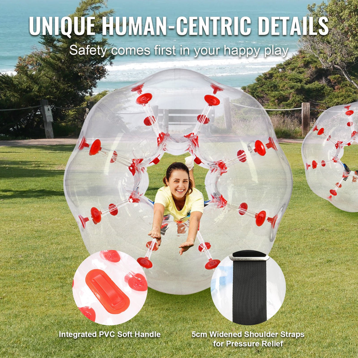 Uppblåsbar Bumper Ball 1-pack, 4FT/1.2M Body Sumo Zorb-bollar för tonåringar och vuxna, 0.8mm tjocka PVC-mänskliga hamsterbubbelbollar för utomhuslek, Bumper Bopper-leksaker för trädgård, gård, park
