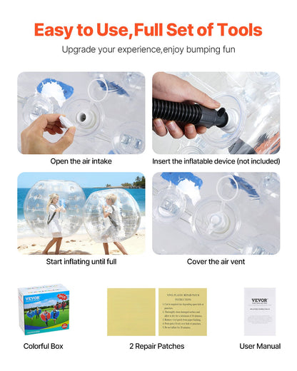 Uppblåsbara Bumper Balls 2-pack, 4FT/1.2M Body Sumo Zorb-bollar för tonåringar och vuxna, 0.8mm tjocka PVC-mänskliga hamsterbubbelbollar för utomhuslek, Bumper Bopper-leksaker för trädgård, gård, park