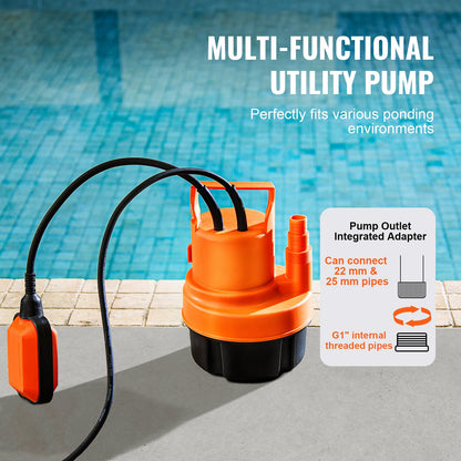Dränkbar vattenpump för allmännyttiga ändamål, 320 W, 1585 GPH/6002 LPH, 7 m tryckhöjd, vattenpump