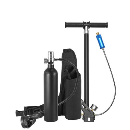 Dykflaska, 1L bärbar dykflaska, syrgasflaska för dykning, stöd för 15–20 minuters andning under vattnet, 98,43 fots dykdjup, påfyllningsbar snorkelluftflaska med pump för undervattensutforskning