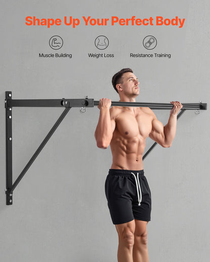 Pull-up-stång, 50 tum breda väggmonterade pull-ups, justerbart djup 22" eller 30" från väggen, kraftiga stålstänger för överkroppsträning, 440 lbs viktkapacitet Chin-up-träningsstation, för hemmagym