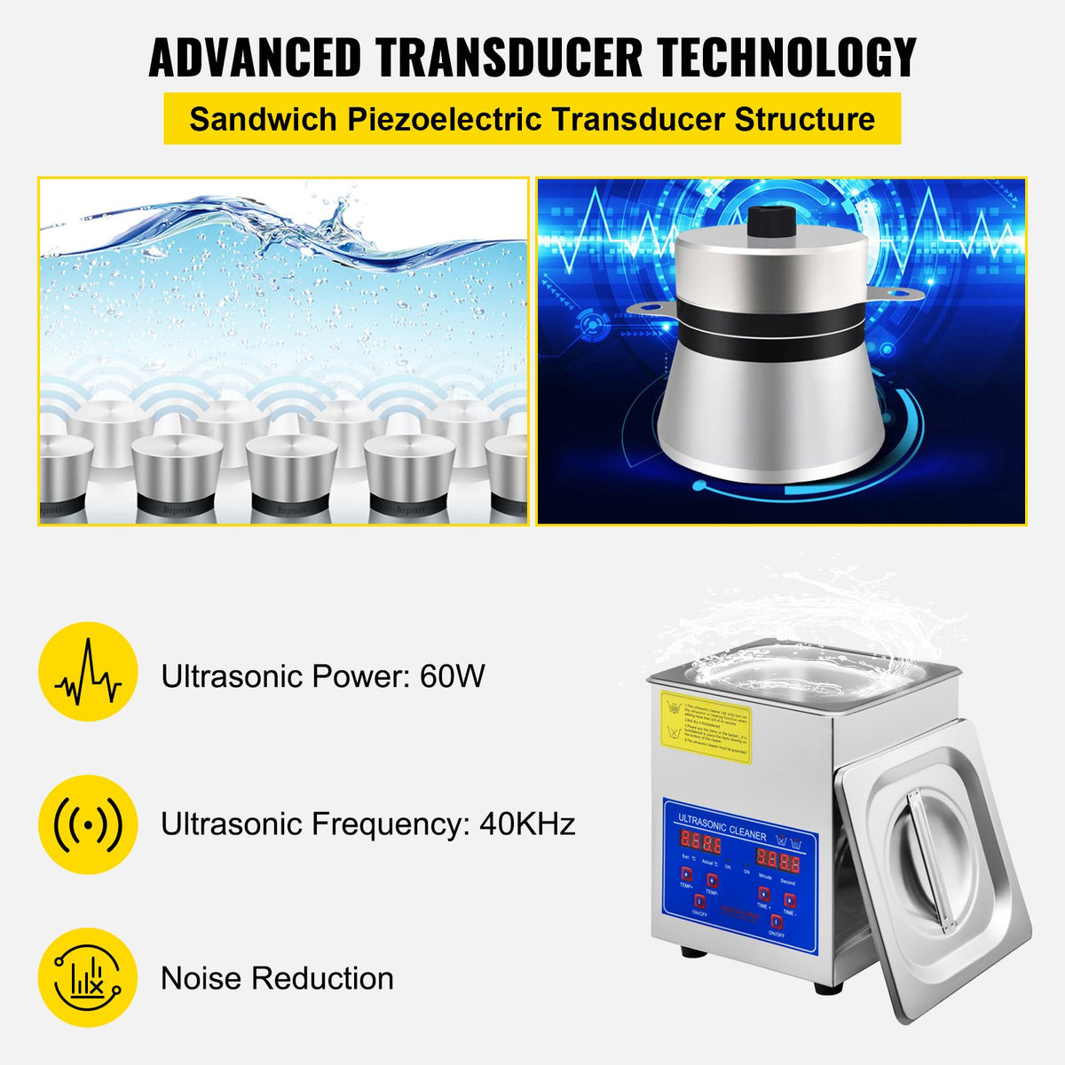 Ultraljudsrengöring Ultraljudsrengöringsenhet Värmare Timer 60W