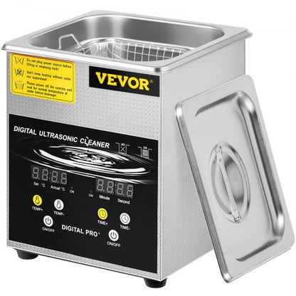 2L uppgraderad ultraljudsrengörare (100W värmare 60W ultraljud) Professionell digital ultraljudsrengörare för laboratorier med värmetimer för rengöring av smycken och glasögon