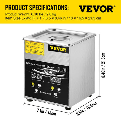 2L uppgraderad ultraljudsrengörare (100W värmare 60W ultraljud) Professionell digital ultraljudsrengörare för laboratorier med värmetimer för rengöring av smycken och glasögon
