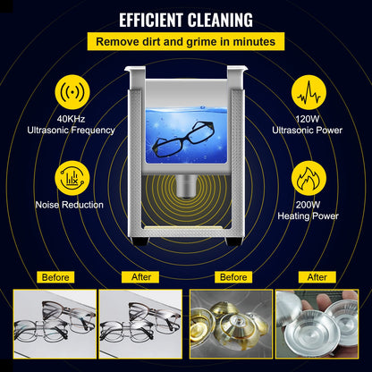 3L uppgraderad ultraljudsrengörare (200W värmare, 120W ultraljud) Professionell digital ultraljudsrengörare för laboratorier med värmetimer för rengöring av smycken och glasögon