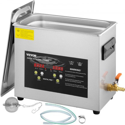 6L uppgraderad ultraljudsrengörare (400W värmare, 180W ultraljud) Professionell digital ultraljudsrengörare för labb med värmetimer för rengöring av smycken, glasögon och instrument